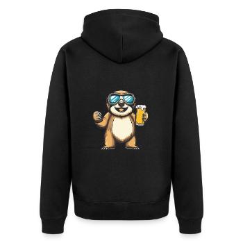 Faultier Ski Bier - Unisex Premium Bio Zip Hoodie - Schwarz - Hinten - Nico (187cm)