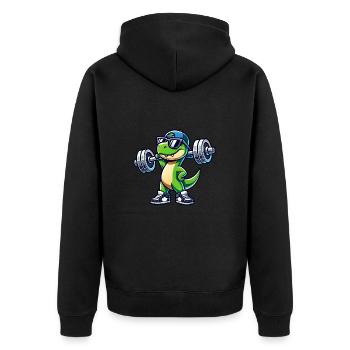 Cute Cartoon Trex Dinosaur Barbell Workout - Unisex Premium Bio Zip Hoodie - Schwarz - Hinten - Nico (187cm)