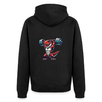 Dino Trex Training Hantel Lustig Starke Fitness - Unisex Premium Bio Zip Hoodie - Schwarz - Hinten - Nico (187cm)