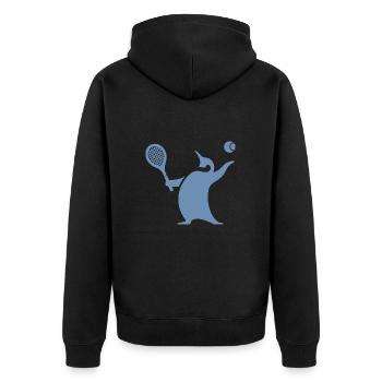 Pinguin Tennisspieler Silhouette Minimalistisch - Unisex Premium Bio Zip Hoodie - Schwarz - Hinten - Nico (187cm)
