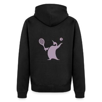 Pinguin Tennisspieler Silhouette Minimalistisch - Unisex Premium Bio Zip Hoodie - Schwarz - Hinten - Nico (187cm)