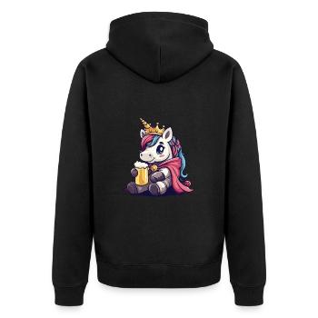 Einhorn Bier Lustig - Unisex Premium Bio Zip Hoodie - Schwarz - Hinten - Nico (187cm)