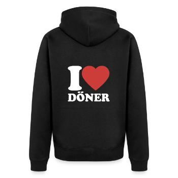 I Love Döner - Herz - Fast Food - Geschenk - Unisex Premium Bio Zip Hoodie - Schwarz - Hinten - Nico (187cm)