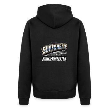 Superheld, clever getarnt als Bürgermeister - Unisex Premium Bio Zip Hoodie - Schwarz - Hinten - Nico (187cm)