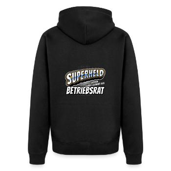 Superheld, clever getarnt als Betriebsrat - Unisex Premium Bio Zip Hoodie - Schwarz - Hinten - Nico (187cm)