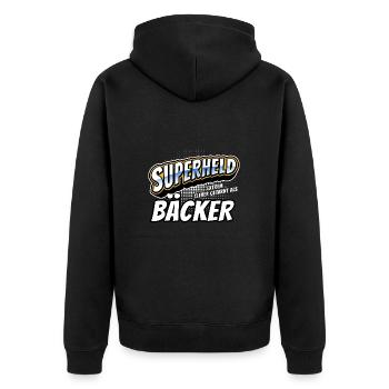 Superheld, clever getarnt als Bäcker - Unisex Premium Bio Zip Hoodie - Schwarz - Hinten - Nico (187cm)