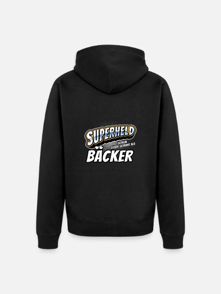 Superheld, clever getarnt als Bäcker - Unisex Premium Bio Zip Hoodie - Schwarz