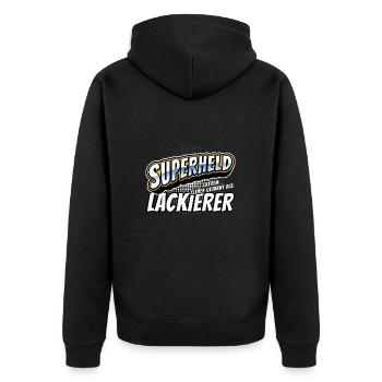 Superheld, clever getarnt als Lackierer - Unisex Premium Bio Zip Hoodie - Schwarz - Hinten - Nico (187cm)