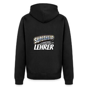 Superheld, clever getarnt als Lehrer - Unisex Premium Bio Zip Hoodie - Schwarz - Hinten - Nico (187cm)