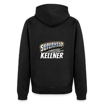 Superheld, clever getarnt als Kellner - Unisex Premium Bio Zip Hoodie - Schwarz - Hinten - Nico (187cm)