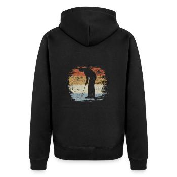 Minigolf Retro - Vintage - Silhouette - Unisex Premium Bio Zip Hoodie - Schwarz - Hinten - Nico (187cm)