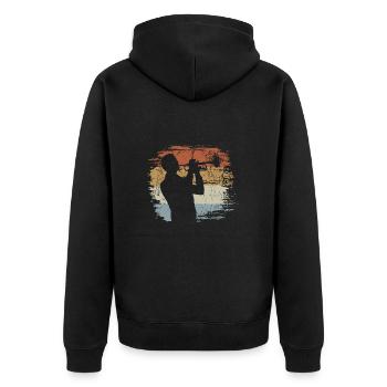 Retro Vintage Trompete Musiker - Unisex Premium Bio Zip Hoodie - Schwarz - Hinten - Nico (187cm)