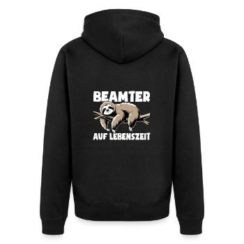 Faultier Beamter auf Lebenszeit - Spruch - Unisex Premium Bio Zip Hoodie - Schwarz - Hinten - Nico (187cm)