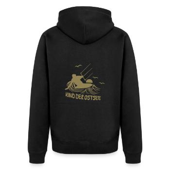 Kitesurfer Kind Ostsee Kiten Silhouette Meer - Unisex Premium Bio Zip Hoodie - Schwarz - Hinten - Nico (187cm)