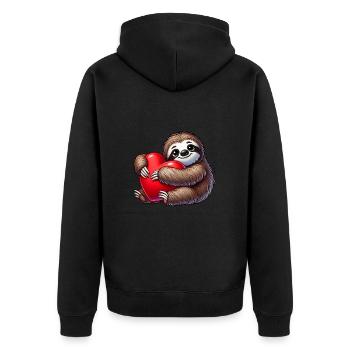 Lazy Sloth with Heart Valentine's Day Love - Unisex Premium Organic Zip Hoodie - black - Back - Nico (187cm)
