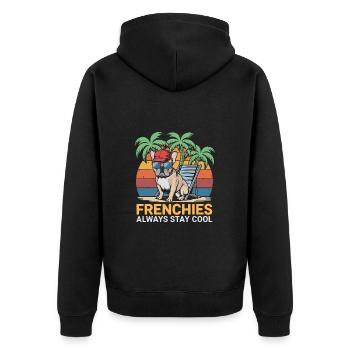 Cool Frenchie French Bulldog on the Beach - Unisex Premium Organic Zip Hoodie - black - Back - Nico (187cm)