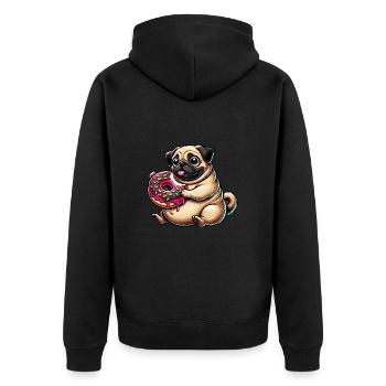 Cute Pug Donut Cartoon Dog - Unisex Premium Organic Zip Hoodie - black - Back - Nico (187cm)
