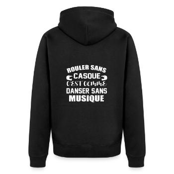 Maillot moto motard motarde homme femme humour - Veste à capuche bio Premium Unisexe - noir - Dos - Nico (187cm)