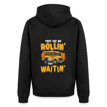 Bus Beruf Arbeit Transport - Unisex Premium Bio Zip Hoodie - Schwarz - Hinten - Nico (187cm)