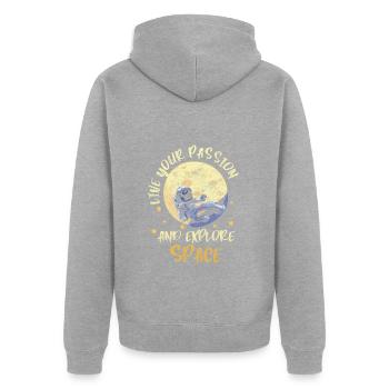 Weltraum Raumfahrt Schwerelos Mond - Unisex Premium Bio Zip Hoodie - Grau meliert - Hinten - Nico (187cm)