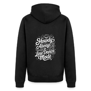 Howdy Always Line Dance Mode mit Stetson und Boots - Unisex Premium Bio Zip Hoodie - Schwarz - Hinten - Nico (187cm)