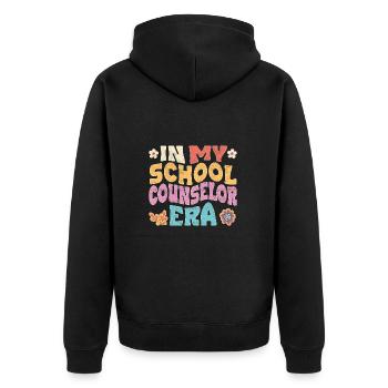 In my school counselor era - Unisex Premium Bio Zip Hoodie - Schwarz - Hinten - Nico (187cm)