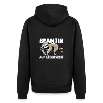 Faultier Beamtin auf Lebenszeit - Spruch - Unisex Premium Bio Zip Hoodie - Schwarz - Hinten - Nico (187cm)