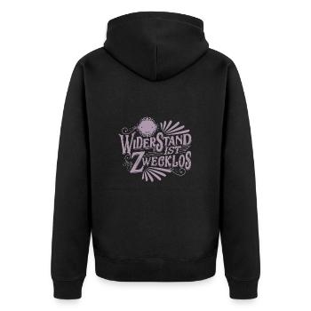 Geburtstag Lustig 66 Jahre Widerstand Zwecklos - Unisex Premium Bio Zip Hoodie - Schwarz - Hinten - Nico (187cm)
