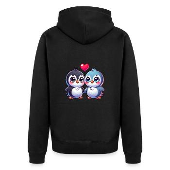Penguin Love Valentine's Day Heart Friendship - Unisex Premium Organic Zip Hoodie - black - Back - Nico (187cm)