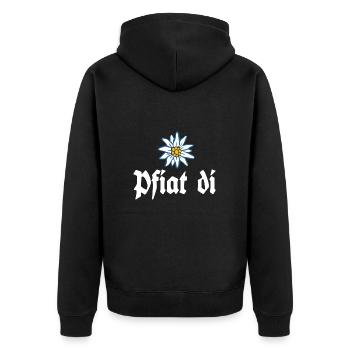 Pfiat di - Alpen Edelweiß Gruß aus Bayern - Unisex Premium Bio Zip Hoodie - Schwarz - Hinten - Nico (187cm)