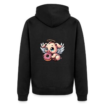 Süßes Ferkel Engel Donut Flügel Cartoon - Unisex Premium Bio Zip Hoodie - Schwarz - Hinten - Nico (187cm)