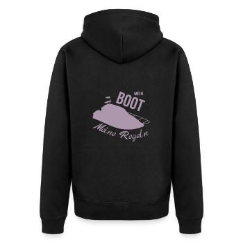 Mein Boot meine Regeln Motorboot - Unisex Premium Bio Zip Hoodie - Schwarz - Hinten - Nico (187cm)