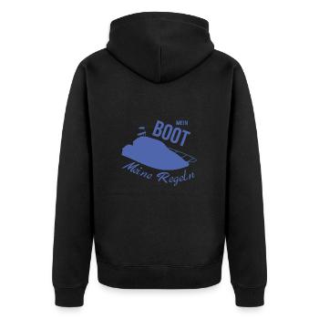 Mein Boot meine Regeln Motorboot - Unisex Premium Bio Zip Hoodie - Schwarz - Hinten - Nico (187cm)