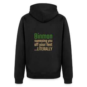 Binman Valentinstag Sweeping you - Unisex Premium Bio Zip Hoodie - Schwarz - Hinten - Nico (187cm)