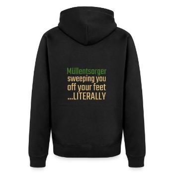 Müllentsorger Valentinstag Sweeping you - Unisex Premium Bio Zip Hoodie - Schwarz - Hinten - Nico (187cm)
