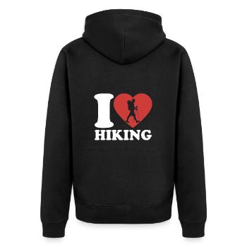J’aime la randonnée - Coeur - Hobby - Veste à capuche bio Premium Unisexe - noir - Dos - Nico (187cm)