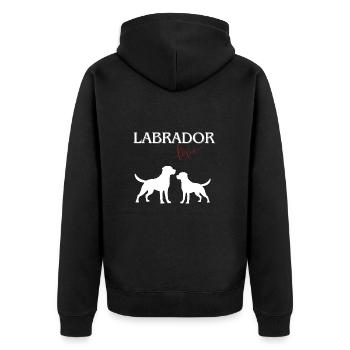 Labrador Love in weiß - Unisex Premium Bio Zip Hoodie - Schwarz - Hinten - Nico (187cm)