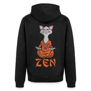 Zen-Katze - Unisex Premium Bio Zip Hoodie - Schwarz - Hinten - Nico (187cm)