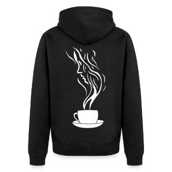Kaffee und das menschliche Gesicht - Unisex Premium Bio Zip Hoodie - Schwarz - Hinten - Nico (187cm)