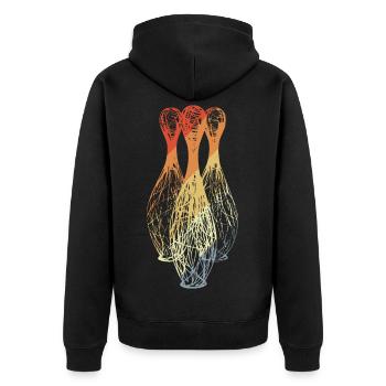 Bowling Pins Skizze - Unisex Premium Bio Zip Hoodie - Schwarz - Hinten - Nico (187cm)