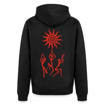 Der Tanz der Roten Sonne - Unisex Premium Bio Zip Hoodie - Schwarz - Hinten - Nico (187cm)