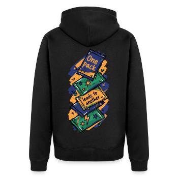 Ein Pack führt zu einem anderen Sammelkartensammler - Unisex Premium Bio Zip Hoodie - Schwarz - Hinten - Nico (187cm)