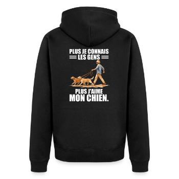 Plus Je Connais Les Gens... Humour Chien & Rétro - Veste à capuche bio Premium Unisexe - noir - Dos - Nico (187cm)