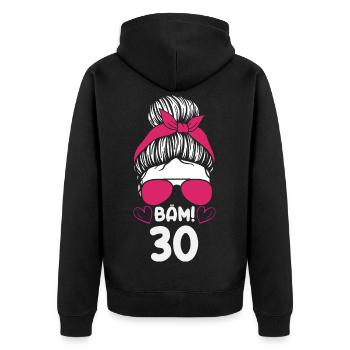 Bäm 30 Sonnenbrille Geburtstag Frau - Unisex Premium Bio Zip Hoodie - Schwarz - Hinten - Nico (187cm)