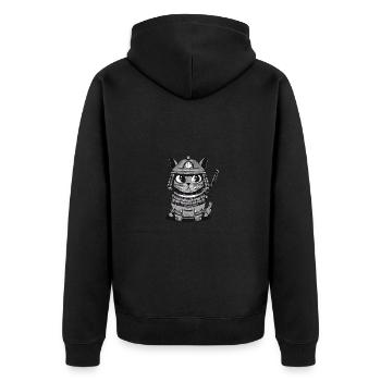 Katze Kater Samurai Japan Katana Schwert - Unisex Premium Bio Zip Hoodie - Schwarz - Hinten - Nico (187cm)