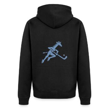 Giraffe Eishockey Silhouette Minimalistisch - Unisex Premium Bio Zip Hoodie - Schwarz - Hinten - Nico (187cm)