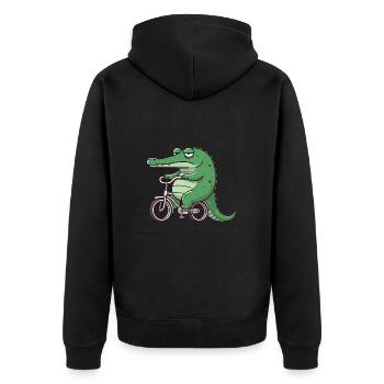 Whimsical bored crocodile cyclist lus - Unisex Premium Organic Zip Hoodie - black - Back - Nico (187cm)