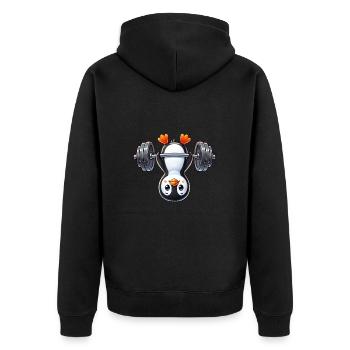Mignon pingouin barbell dessin animé sport - Veste à capuche bio Premium Unisexe - noir - Dos - Nico (187cm)