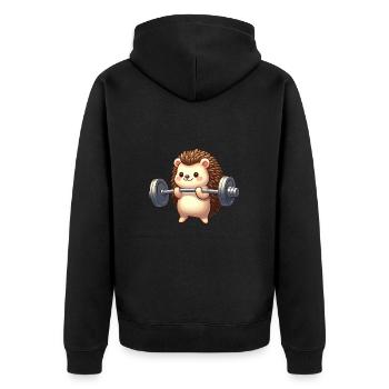 Igel Training Langhantel Workout Cartoon - Unisex Premium Bio Zip Hoodie - Schwarz - Hinten - Nico (187cm)