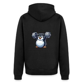 Penguin Dumbbell Training Funny Cute Fitness - Unisex Premium Organic Zip Hoodie - black - Back - Nico (187cm)
